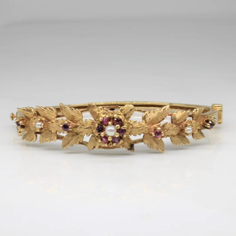 Personalized Jewelry At Special Discount Rates Ruby & Seed Pearl Leaf Bracelet | 0.36ctw | 6" |