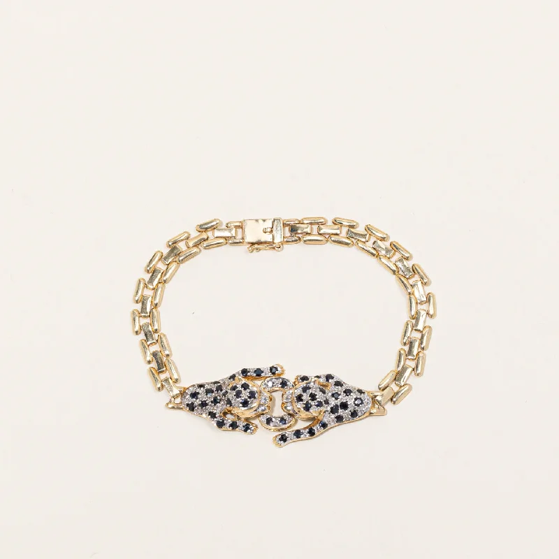 Fashion-Forward Jewelry At Exclusive Discounts Sapphire & Diamond Panther Link Bracelet | 1.10ctw, 0.01ctw | 6" |