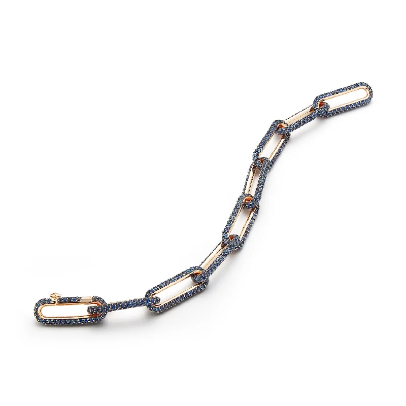 Don't Miss Our Biggest Jewelry Sale Of The Season SAXON 18K ROSE GOLD ALL BLUE SAPPHIRE ELONGATED CHAIN LINK BRACELET