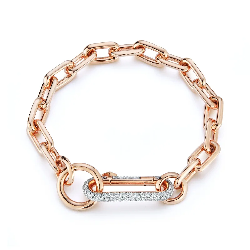 Romantic Heart-Shaped Jewelry For Special Gifts SAXON 18K GOLD CHAIN LINK BRACELET WITH ELONGATED DIAMOND LINK CLASP