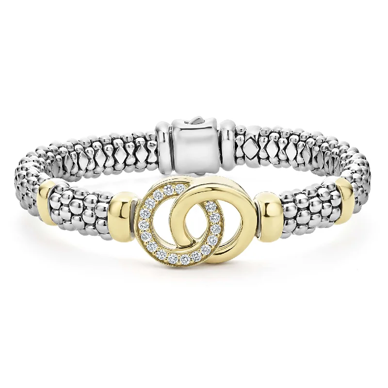 Personalized Engraved Jewelry For Meaningful Gifts Signature Caviar Two-Tone Interlocking Diamond Caviar Bracelet | 9mm
