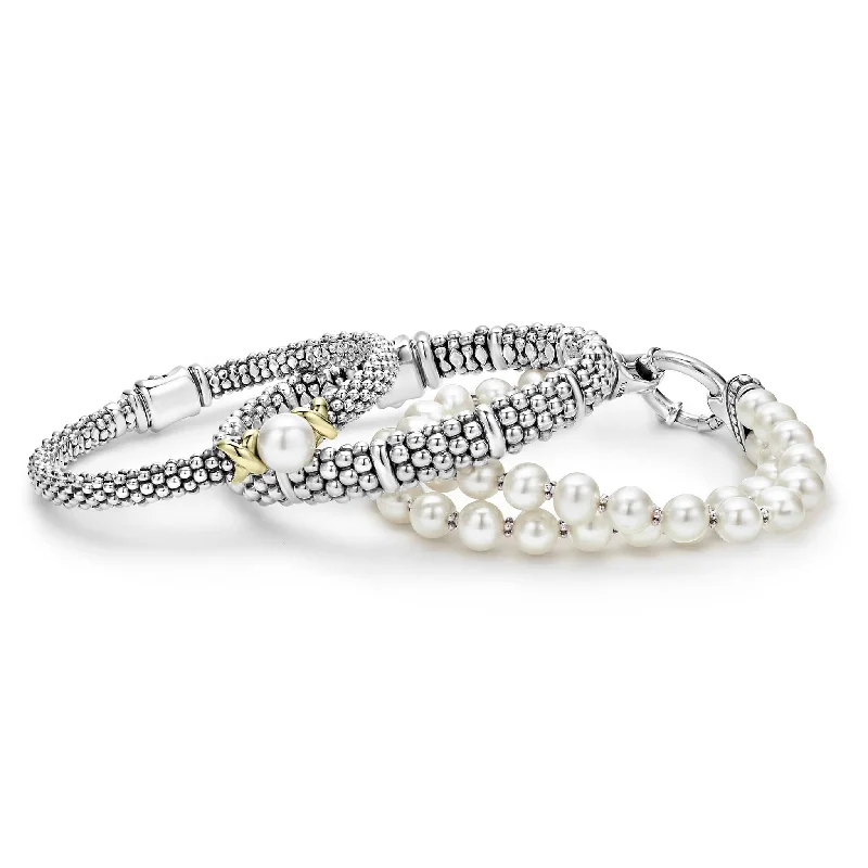 Signature Caviar Two-Tone Pearl Bracelet Gift Set