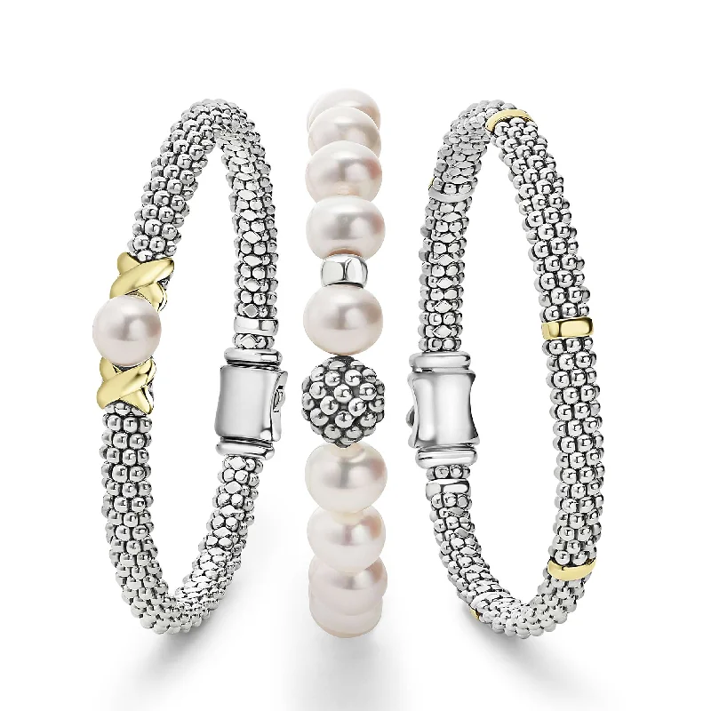 Signature Caviar Two-Tone Pearl Bracelet Gift Set