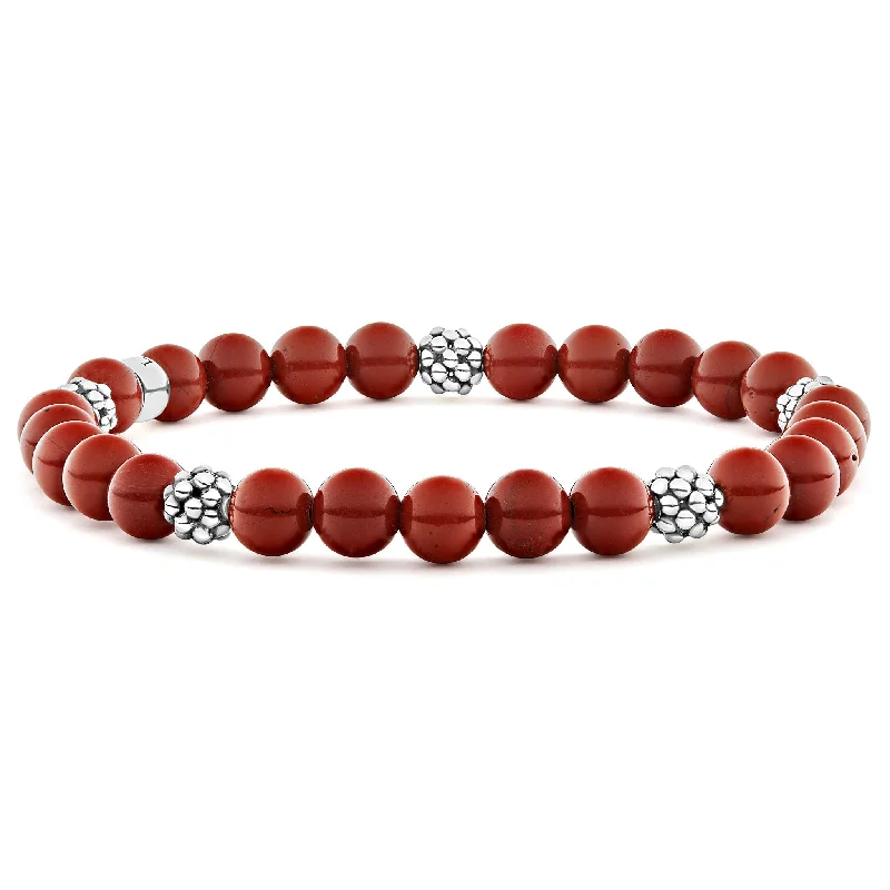 Affordable Elegance – Special Jewelry Sale Now Live Signature Caviar Five Station Silver Red Jasper Bead Bracelet