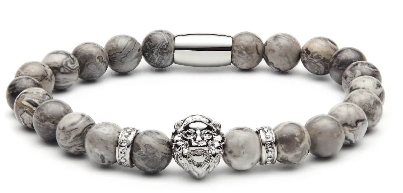 Premium Diamond Jewelry At Once-In-A-Lifetime Discounts Silver Lion - Grey Jasper