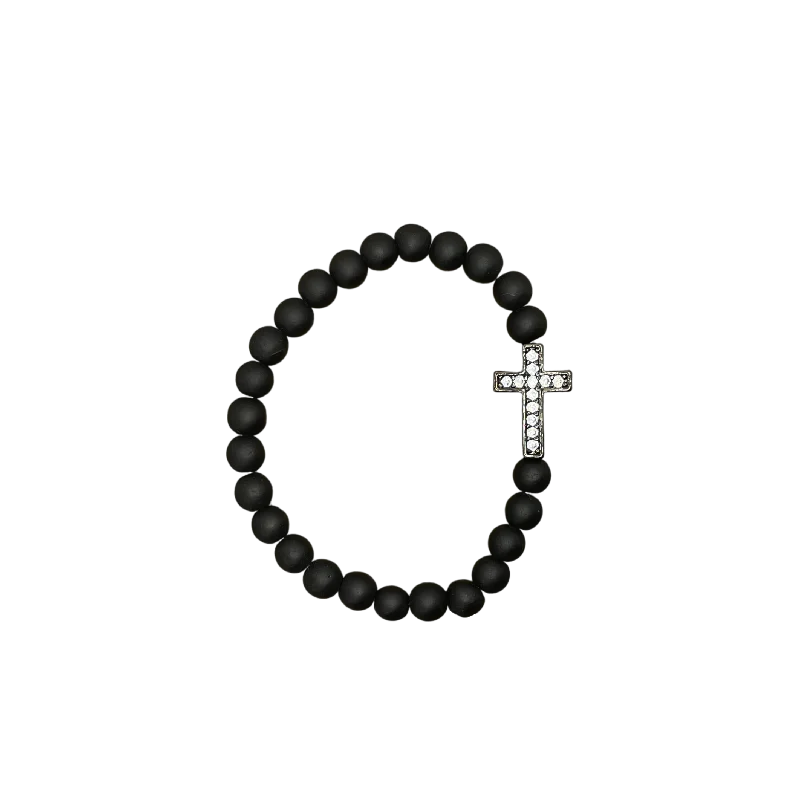 Small Gunmetal Pave Cross Matte Black 6mm