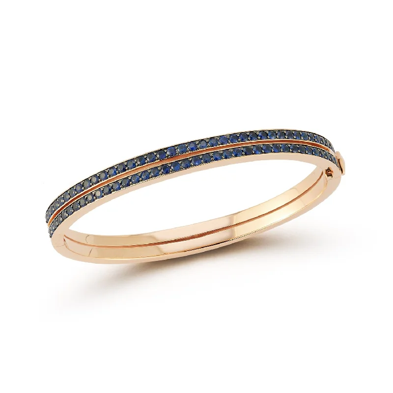Exclusive Jewelry Sale – Limited-Time Discounts WF CLASSIC 18K GOLD AND BLUE SAPPHIRE DOUBLE ROW BANGLE BRACELET