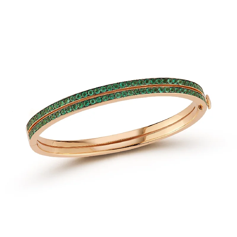 Seasonal Jewelry Sale – Upgrade Your Collection WF CLASSIC 18K GOLD AND GREEN EMERALD DOUBLE ROW BANGLE BRACELET