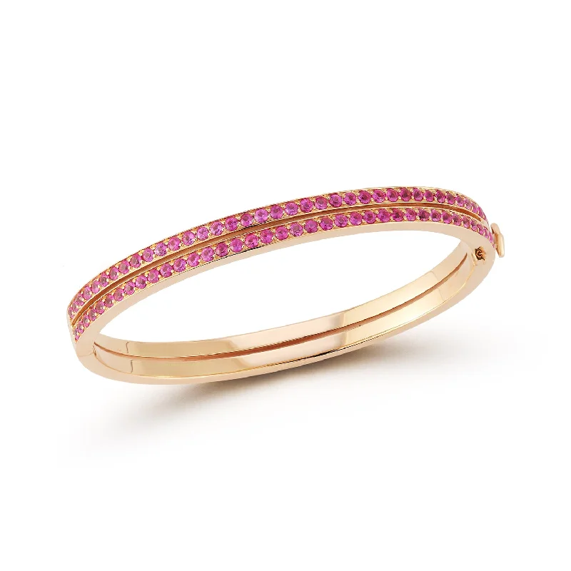 Get The Best Deals On Timeless Jewelry Pieces WF CLASSIC 18K GOLD AND PINK SAPPHIRE DOUBLE ROW BANGLE BRACELET