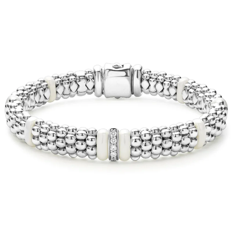 Customized Silver Jewelry For Unique Style White Caviar Single Station Diamond Caviar Bracelet | 9mm