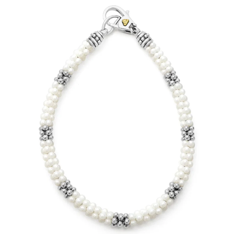 Premium Jewelry At Special Low Prices For A Limited Time White Caviar Seven Silver Station Ceramic Bracelet | 5mm