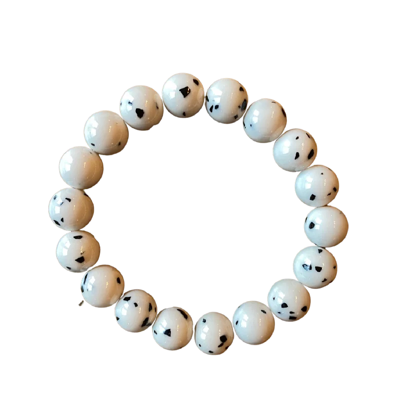 White Dalmatian Jasper 10mm Bracelet