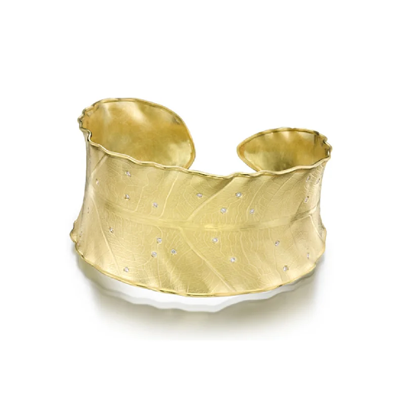 Luxury Handcrafted Jewelry For Elegant Looks Wide Scattered Diamond Leaf Cuff