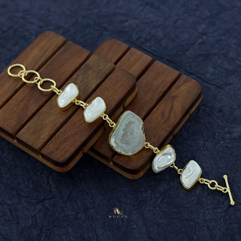Personalized Jewelry At Special Discount Rates Zoe Golden MOP + Agate Stone Bracelet