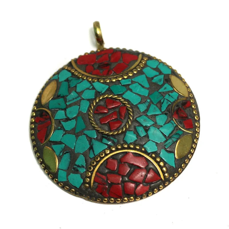 1 Pc Tibetan Pendant Multicolor 2.25 Inch