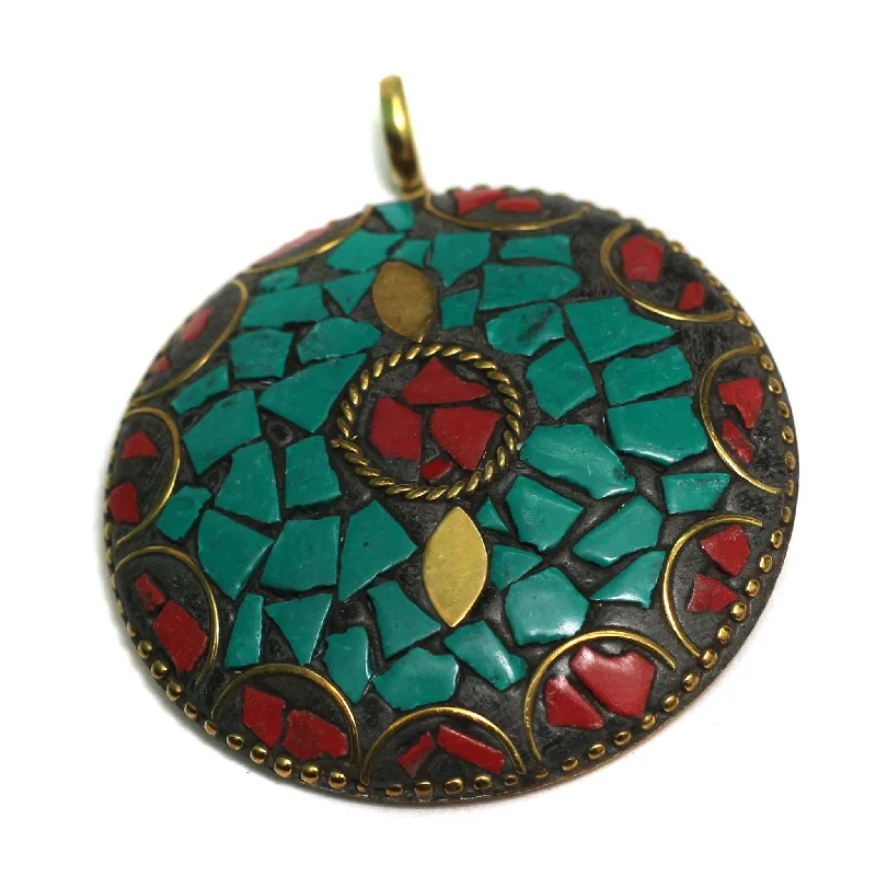 1 Pc Tibetan Pendant Multicolor 2.25 Inch