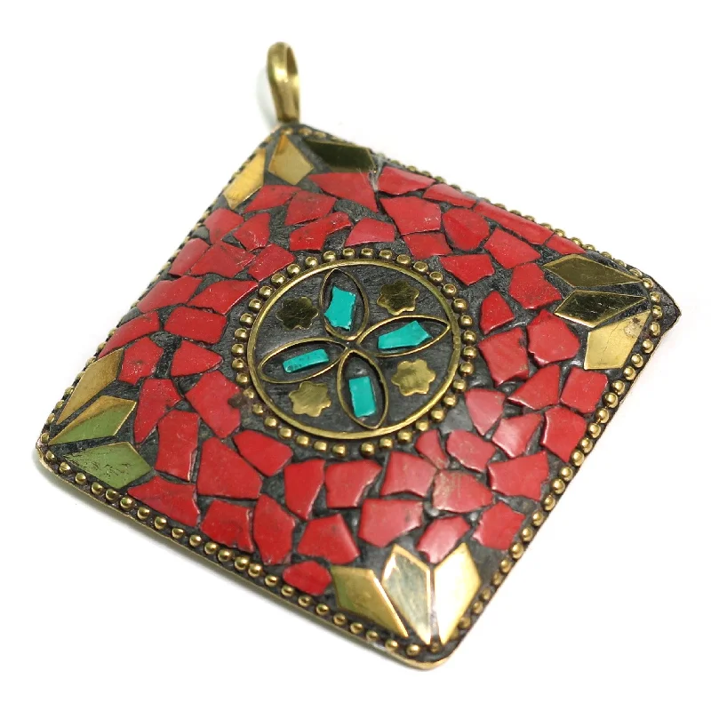 1 Pc Tibetan Pendant Multicolor 2.5 Inch