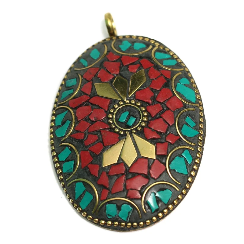 1 Pc Tibetan Pendant Multicolor 2.75 Inch