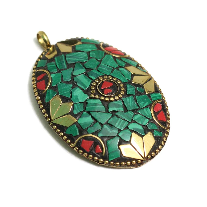 1 Pc Tibetan Pendant Multicolor 2.75 Inch