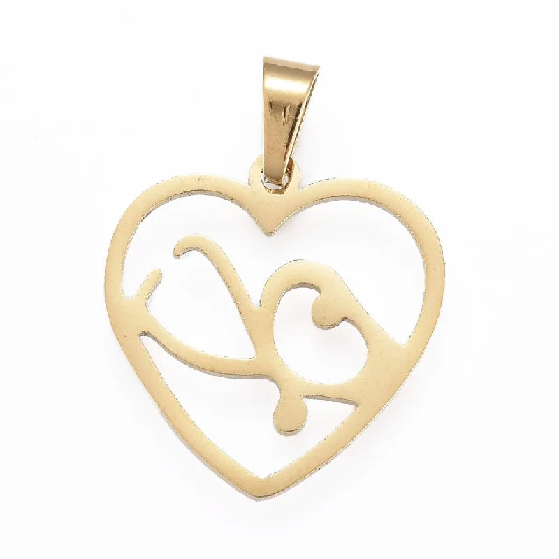 19x18 Stainless Steel Pendants, Laser Cut, Heart, Golden