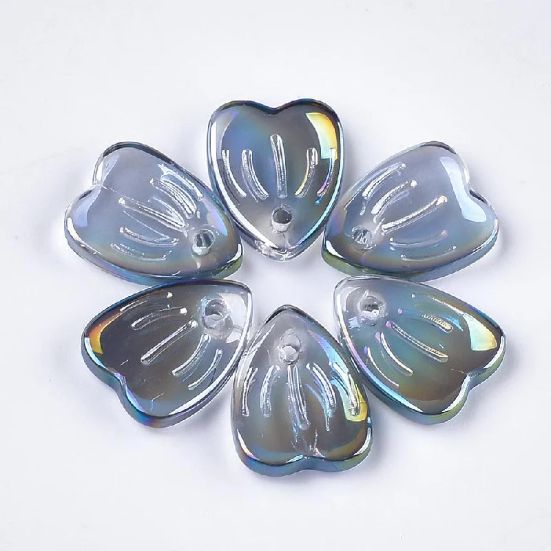 10 Pcs, 12x9x2.5mm, Glass Heart Charms Gray