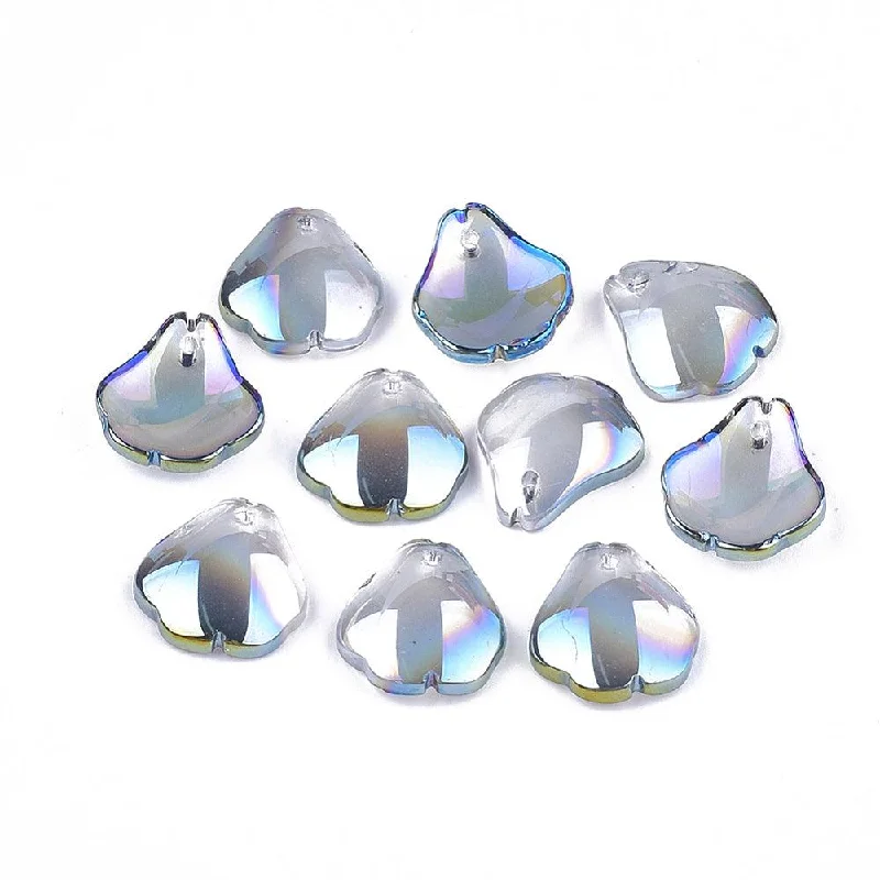 10 Pcs, 15.5x14x3.5mm, Glass Leaf Charms Gray