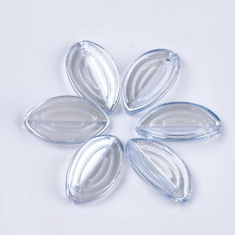 20.5x12x3.5mm, Glass Leaf Charms Light Blue