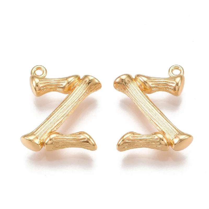 5 Pcs, 18x15mm Letter Z Brass Pendants Gold Plated