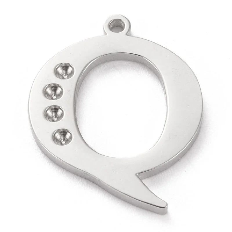 19x15mm Stainless Steel Letter Q Pendant Rhinestone Setting