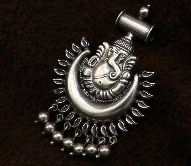 Buy More, Save More On Stunning Jewelry Pieces 925 fine pure silver customized design idol lord Ganesha pendant with gorgeous hanging drops, excellent brides gifting pendant India ssp360