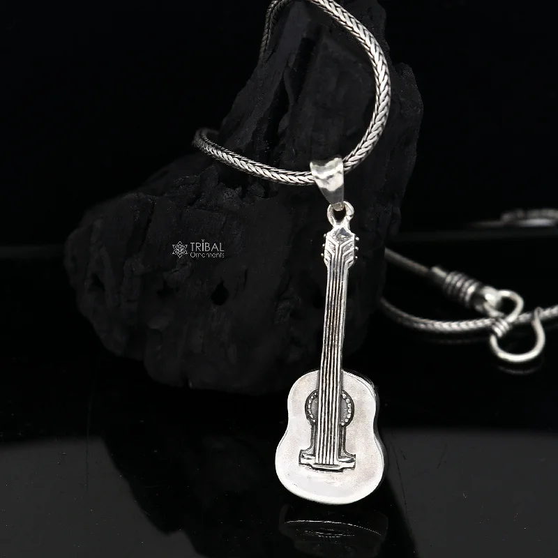 925 pure silver Divine GUITAR pendant best gifting pendant, wheat chain necklace locket best gifting delicate unisex  jewelry NSP728