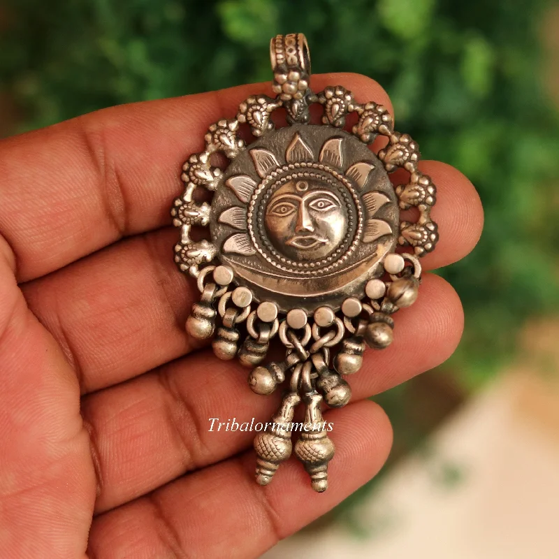 Get The Jewelry You Love At A Price You Love 925 solid sterling silver handmade amazing sun face design customized tribal pendant necklace with fabulous hanging bells jewelry nsp70