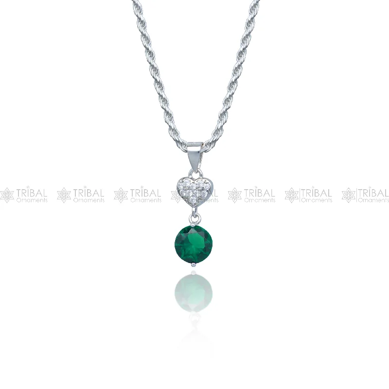 925 Sterling silver green diamond (emerald) round shape pendant set nsp966