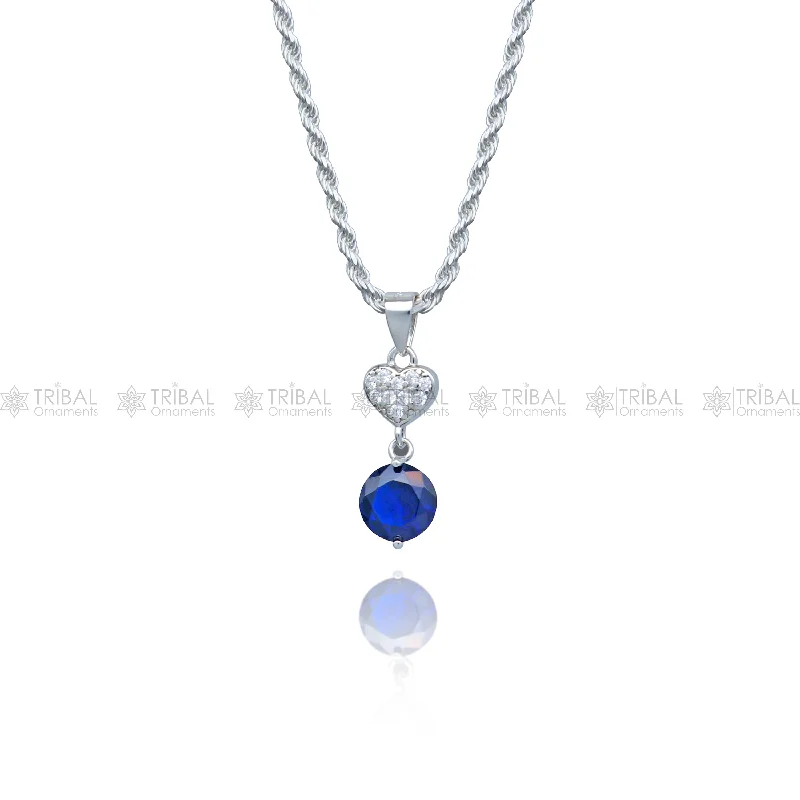 925 Sterling silver blue diamond (sapphire) with round shape pendant set nsp965