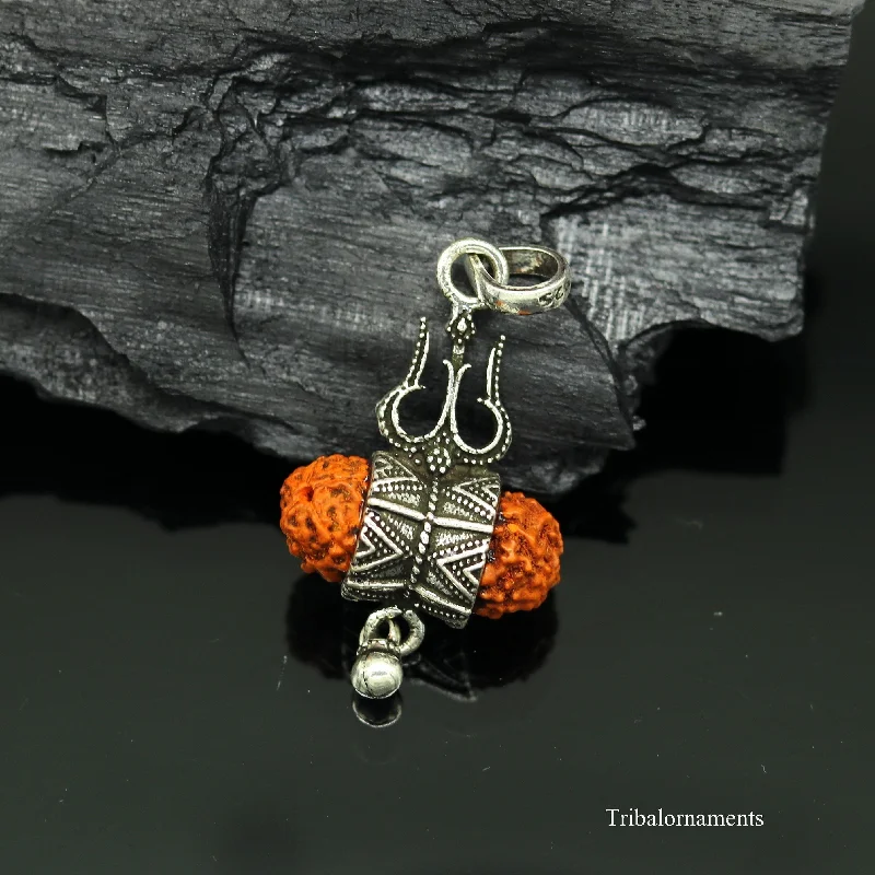 Breathtaking Jewelry At Limited-Time Savings 925 sterling silver handmade fabulous natural rudraksh lord shiva trident shape vintage design pendant with hanging drops jewelry nsp377