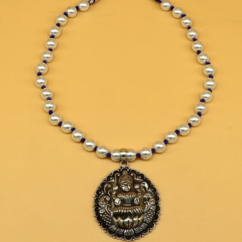 Affordable Glamour – Premium Jewelry At Special Prices 925 sterling silver handmade Goddess Laxmi design awesome pendant string with pearl, tribal necklace, wedding stylish brides gift set203