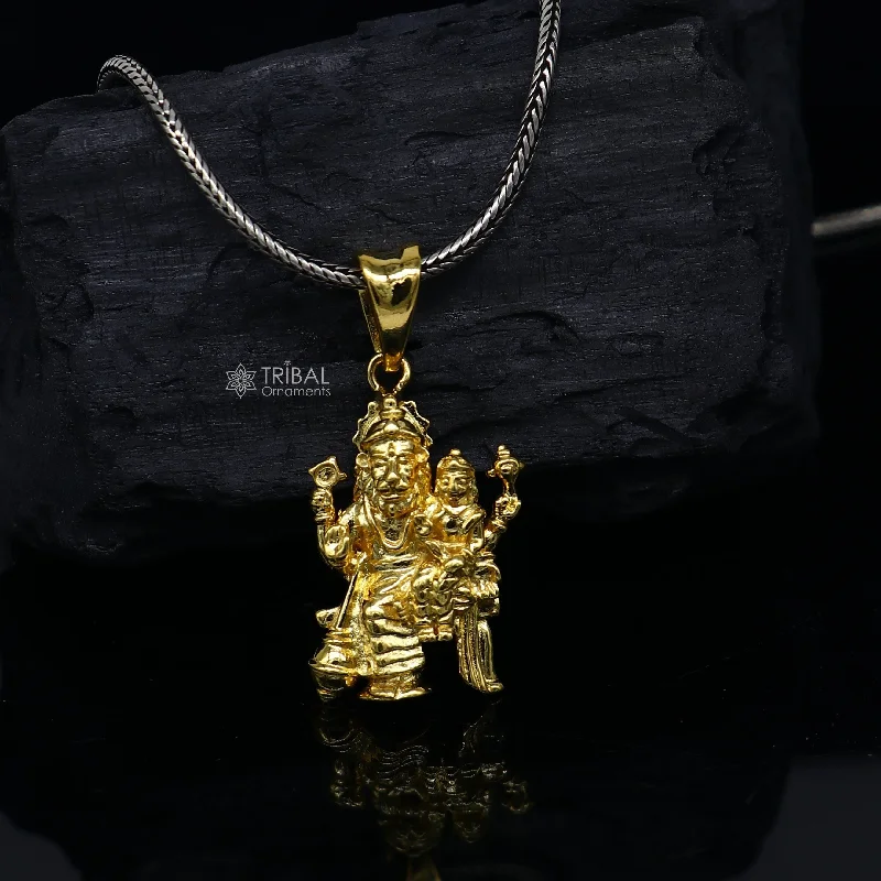 Unique Jewelry For Less – Shop The Sale Now 925 sterling silver handmade Vishnu with Laxmi (narsimha)pendant, amazing stylish unisex gold polished pendant personalized jewelry nsp744