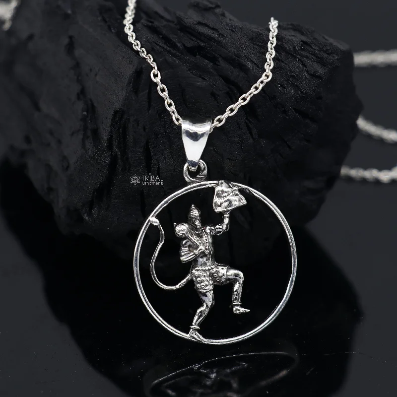 Romantic Heart-Shaped Jewelry For Special Gifts 925 sterling silver Hindu Lord Hanuman pendant, Bajarangbali fabulous vintage antique pendant unisex gifting jewelry NSP694