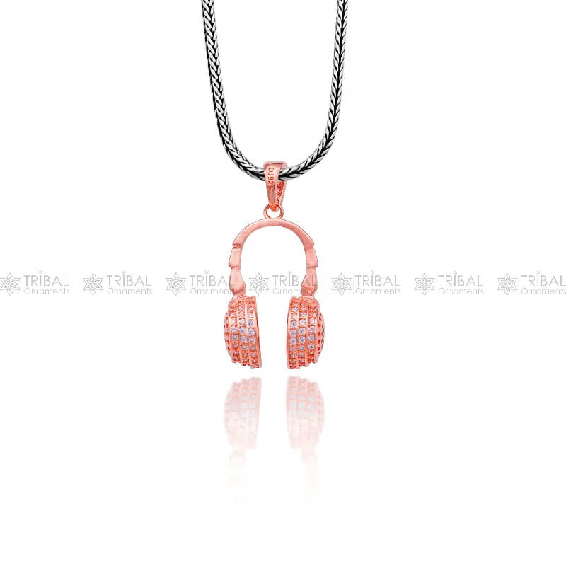 925 Sterling silver  Head phones design rose gold polished pendant nsp953