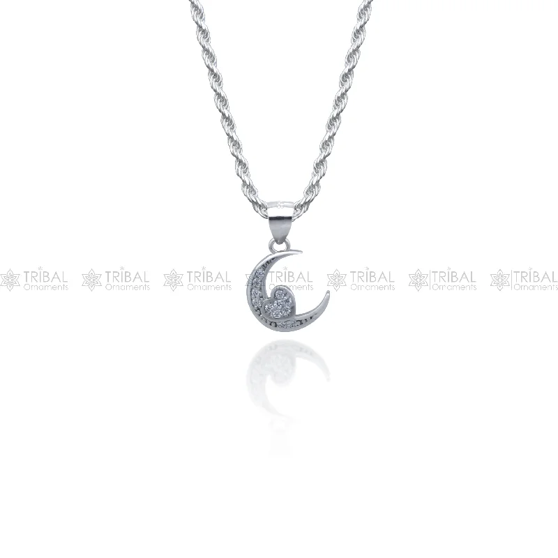 Exclusive Online Discounts On Stylish Jewelry 925 Sterling silver moon design  stylish design diamond cubic zirconia stone  pendant nsp981