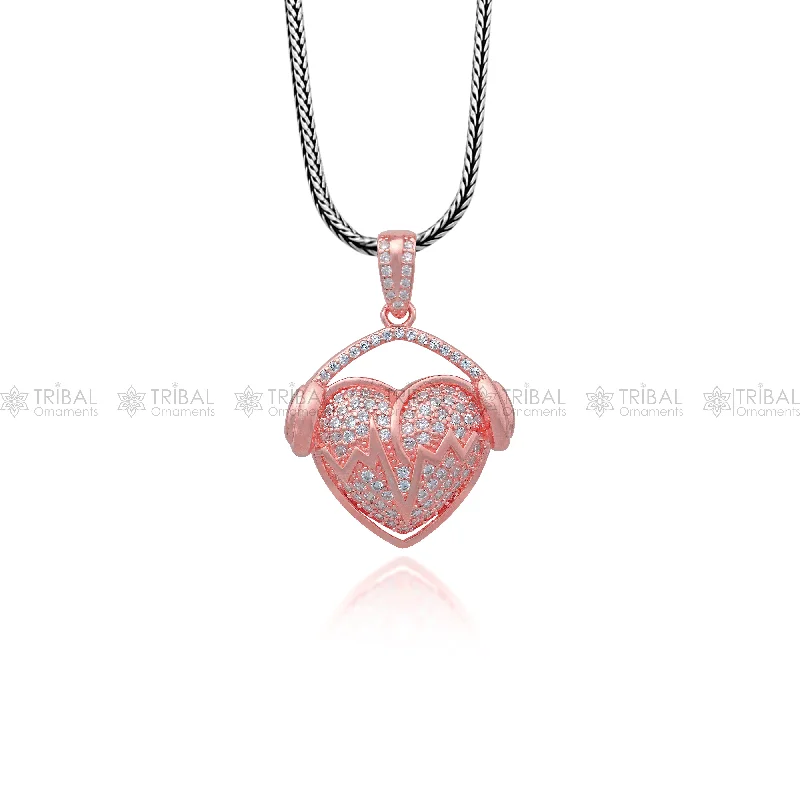 925 Sterling silver heart design rose gold polished pendant nsp950