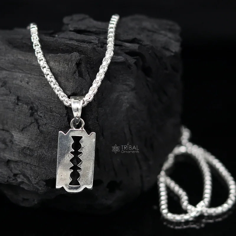 Exclusive Jewelry Offers – Sparkle For Less 925 sterling silver unique Razor Blade design pendant, silver trendy pendant necklace, silver unisex cultural designer jewelry nsp643