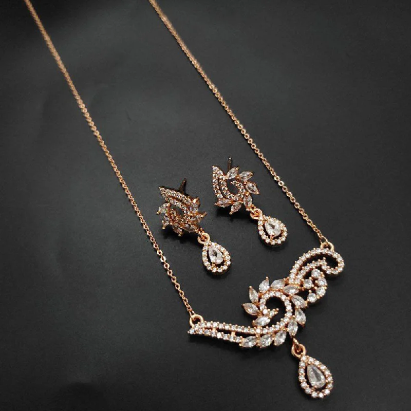 Aamrapali Rose Gold Plated AD Pendant Set