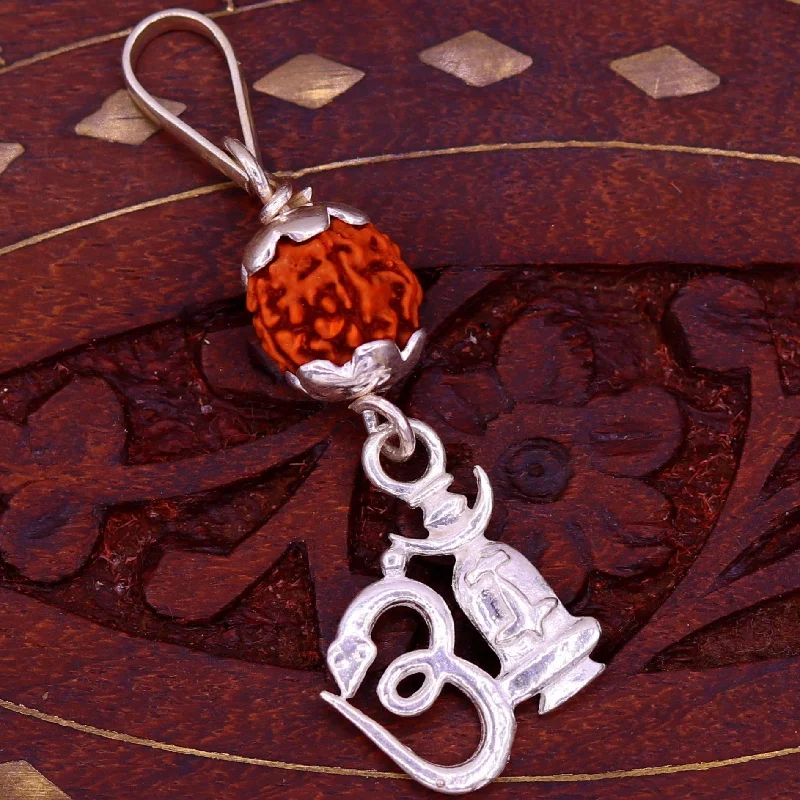 Bestselling Jewelry At Special Promotional Rates Amazing Sterling silver Aum mantra pendant with fabulous natural rudraksha beads excellent unisex gifting light weight jewelry nsp280