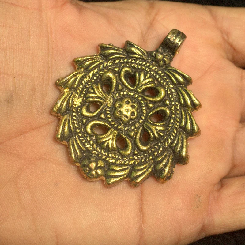 Antique Golden Metal Flower Pendant 2 Inch