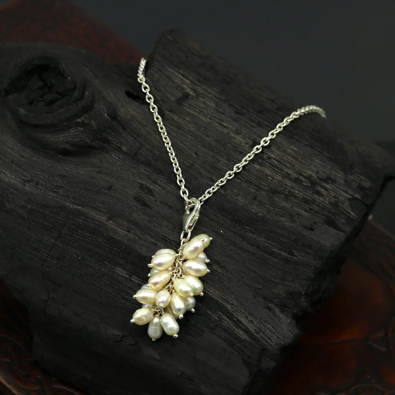 High-End Jewelry, Now More Affordable Than Ever Awesome natural oval shape pearl bunch pendant 925 sterling silver 18 inches long necklace, gorgeous new fancy necklace brides jewelry nec62