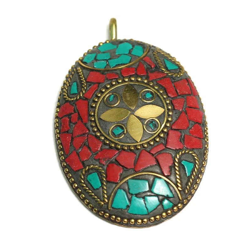 1 Pc Tibetan Pendant Multicolor 2.75 Inch