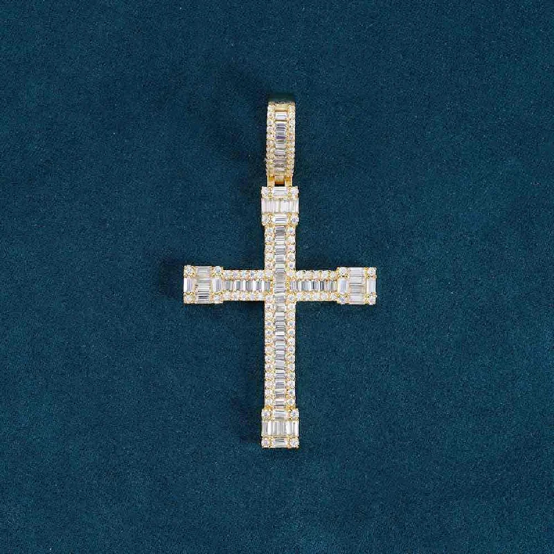 Unmissable Jewelry Clearance – Final Reductions Emerald Cut Moissanite Cross Pendant 14K Gold