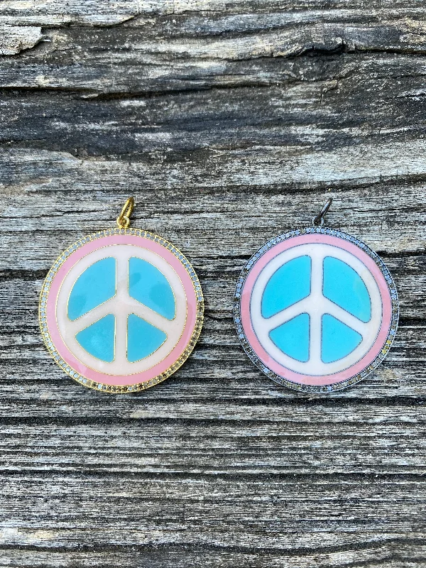 Enamel and Pave Diamond Peace Pendant