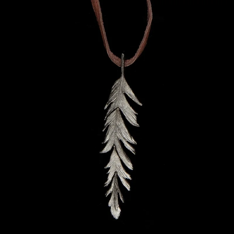 Feather Pendant - 36" Long on Leather Gunmetal